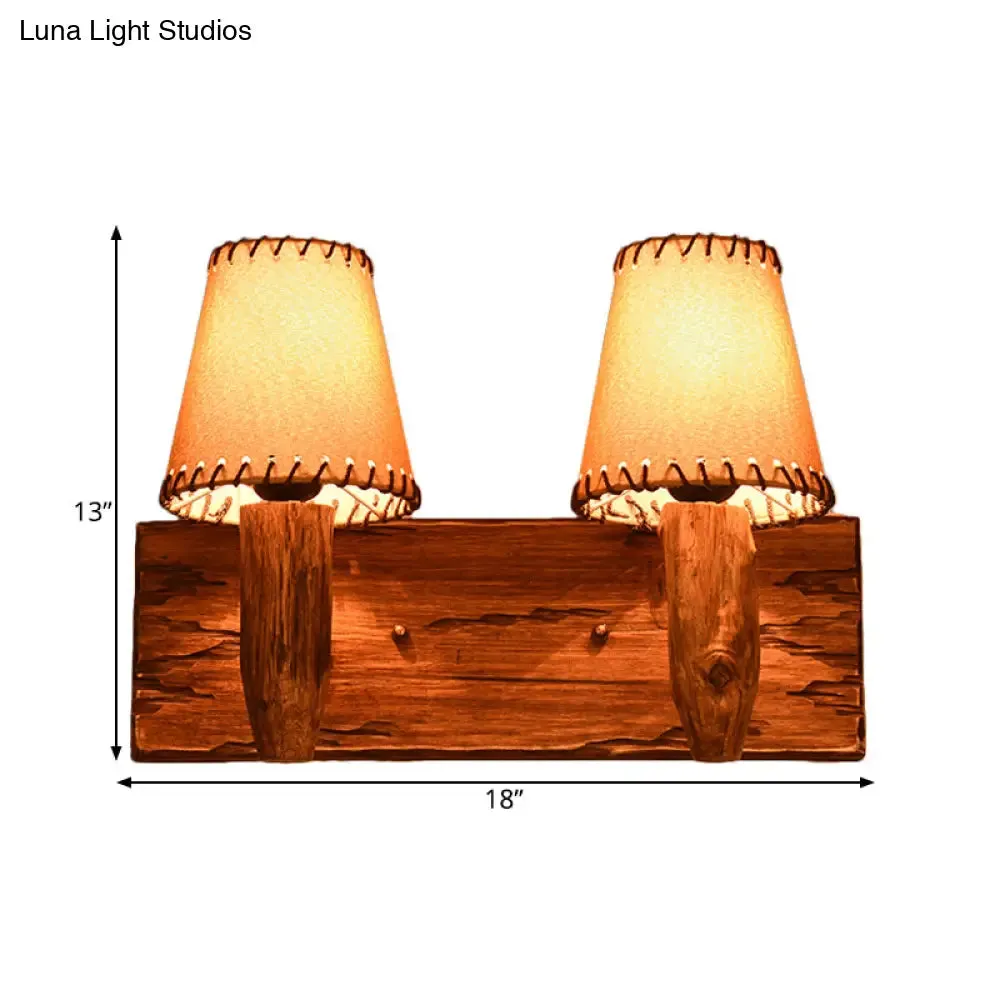 Vintage Wood Wall Mounted Sconce Light, 1/2 Lights, Fabric Shade - Ideal for Dining Room