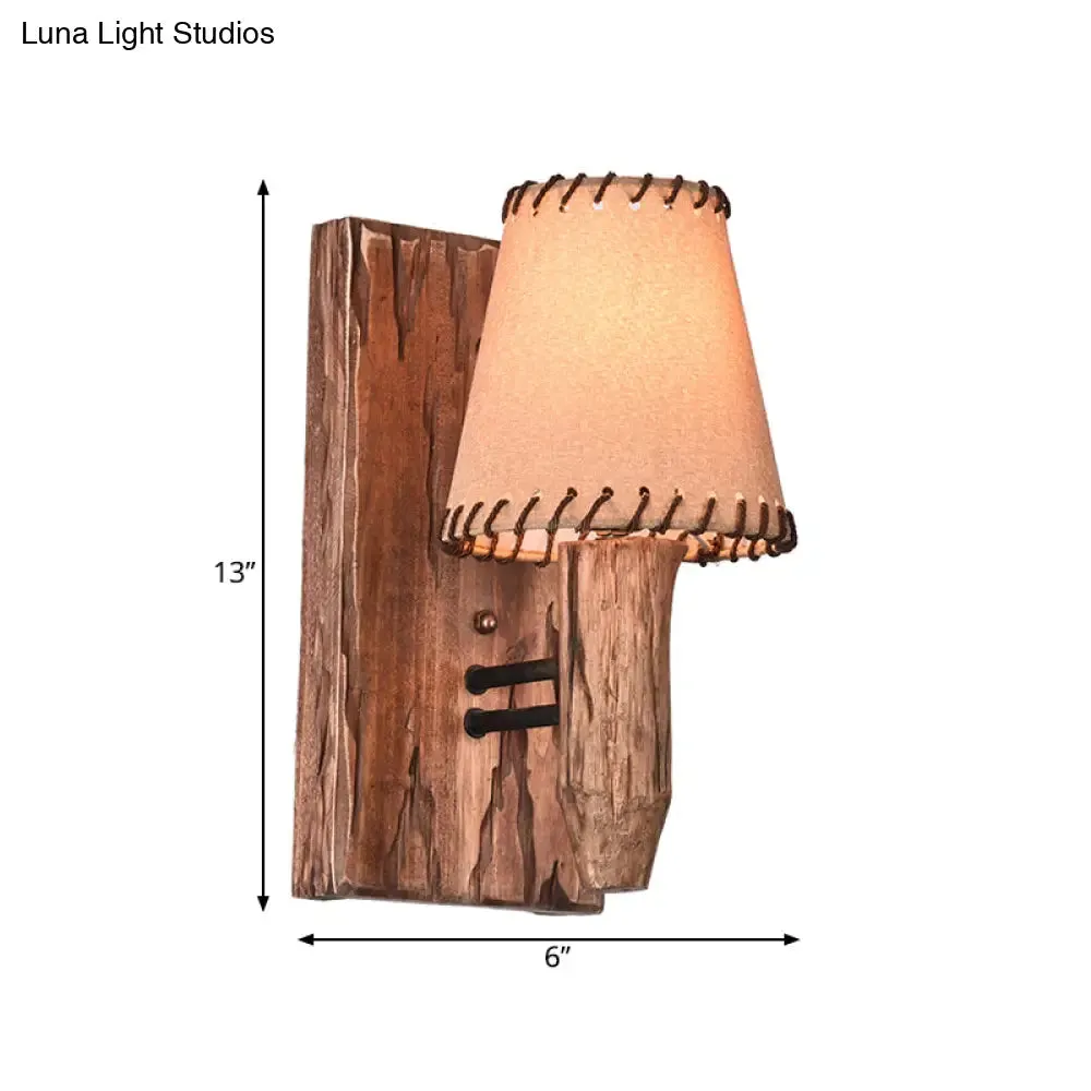 Vintage Wood Wall Mounted Sconce Light, 1/2 Lights, Fabric Shade - Ideal for Dining Room