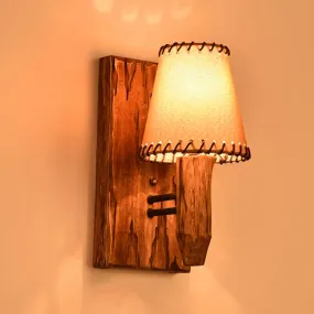 Vintage Wood Wall Mounted Sconce Light, 1/2 Lights, Fabric Shade - Ideal for Dining Room