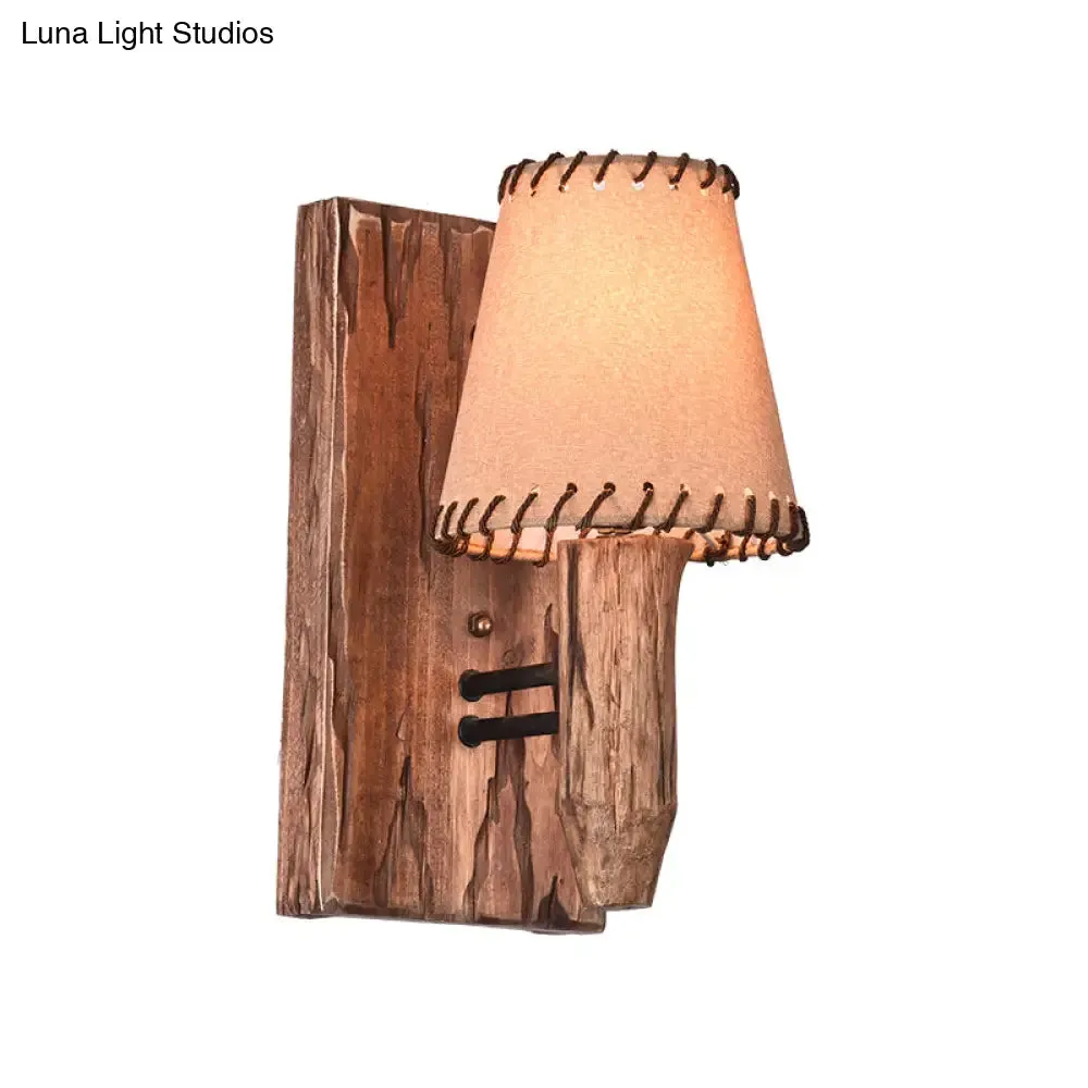 Vintage Wood Wall Mounted Sconce Light, 1/2 Lights, Fabric Shade - Ideal for Dining Room