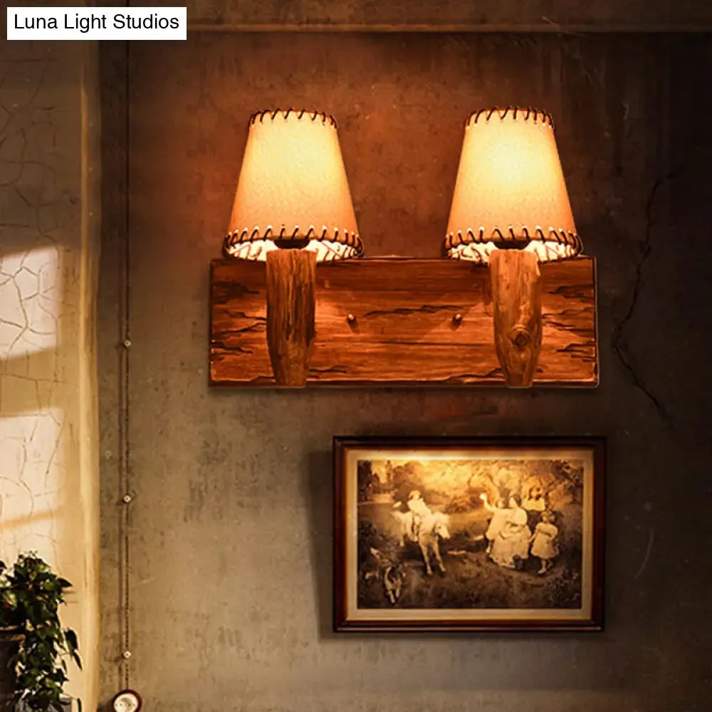 Vintage Wood Wall Mounted Sconce Light, 1/2 Lights, Fabric Shade - Ideal for Dining Room