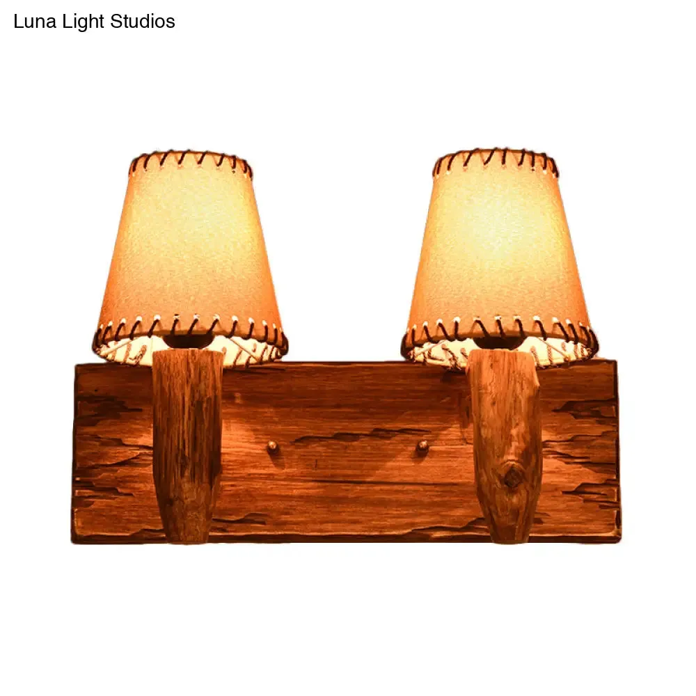Vintage Wood Wall Mounted Sconce Light, 1/2 Lights, Fabric Shade - Ideal for Dining Room