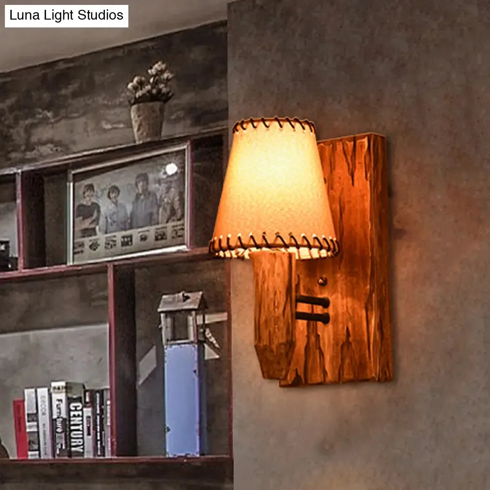 Vintage Wood Wall Mounted Sconce Light, 1/2 Lights, Fabric Shade - Ideal for Dining Room