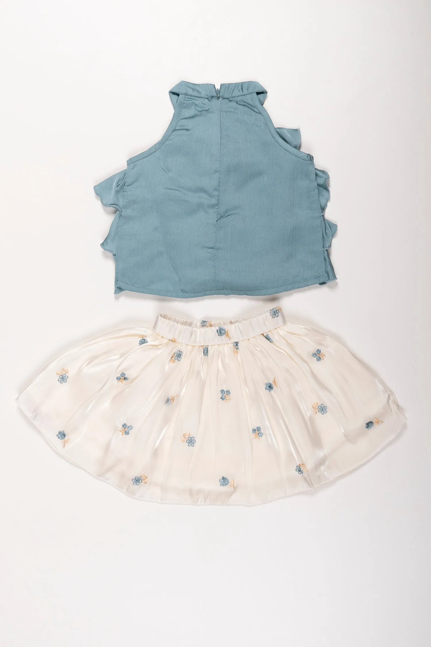 Whimsical Green Halter Top & Glimmering Skirt Combo for Girls - Party Perfect Attire