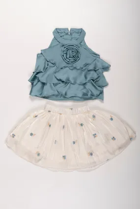 Whimsical Green Halter Top & Glimmering Skirt Combo for Girls - Party Perfect Attire